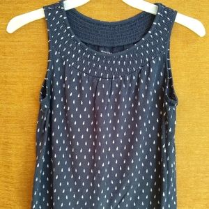 Navy Print Tank with Smocked neckline